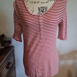 JCrew Maroon and White Striped Women's Top Size M